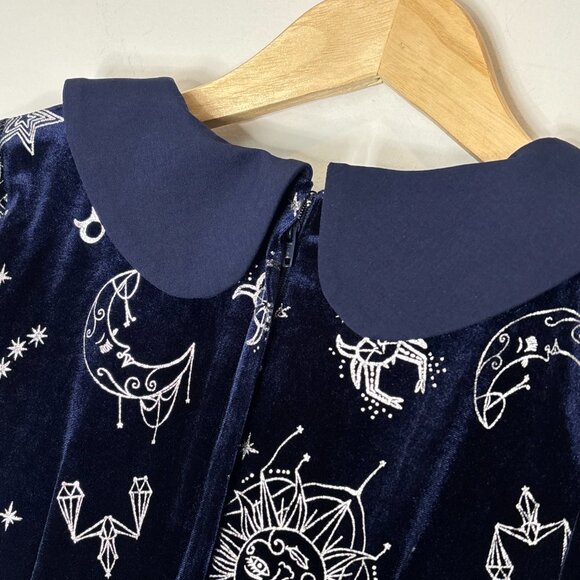 Modcloth x Collectif Zodiac Velvet Skater Whimsigoth Dress Navy Sz XXXS New - Picture 12 of 15